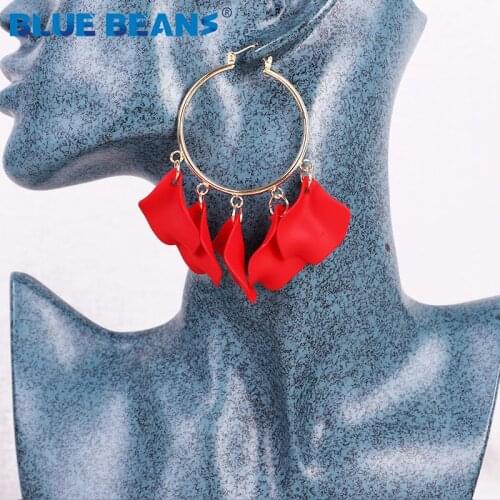 Korean Fashion Flower Multicolor Long Handmade red Petal Round Dangle Earrings Designs Bohemia Earrings For Women Gift Jewelry