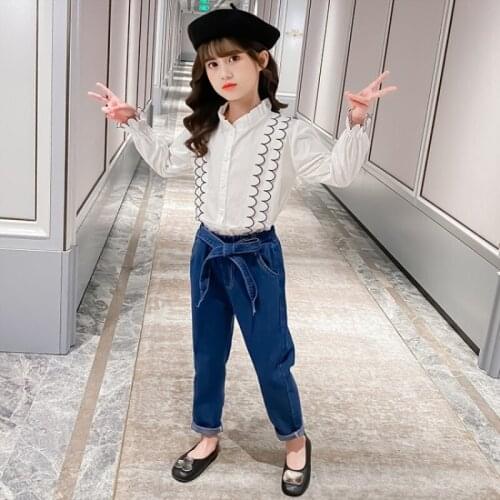 Girls Suits Blouse+ Pants Kids Cotton 2021 Simple Spring Autumn Teenagers For 4-12 Years Children Clothing Set Outfits