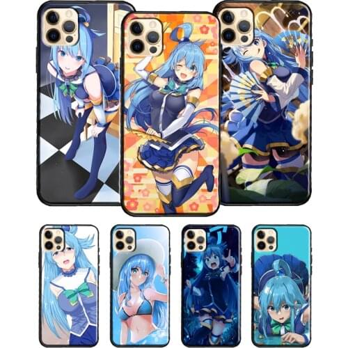 Cute aqua konosuba anime girl For iPhone 12 Pro Max Mini Cover TPU Phone Case For iPhone 11 Pro Max XS X XR 7 8 Plus SE