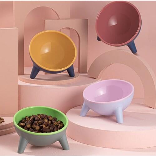 2021 New Raised Tilted Elevated Bowl Solid Color Pet Bowls Lightweight PET Single Bowl Small Dog Cat Pet Bowl Pet Feeding Suppli