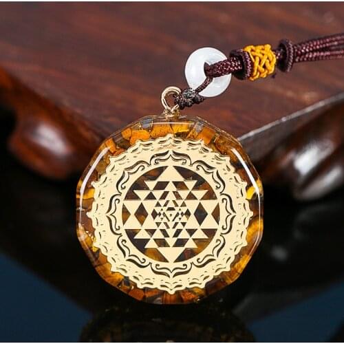 Orgonite Pendant Sri Yantra Necklace Sacred Geometry 7 Chakra Crystal Tiger Eye Energy Meditation for Women Men Jewelry Dropping