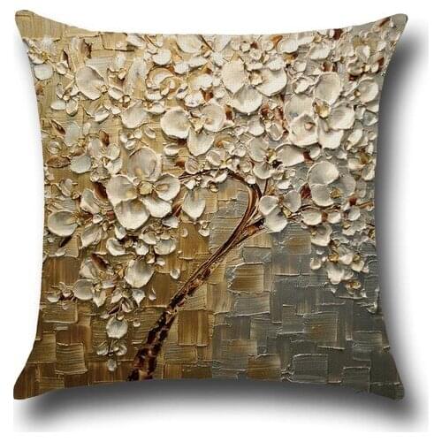 Popular vintage Retro Stereo Pillow Oil Painting Tree Flower Backrest Pillow Case cotton Linen Cushion Throw pillow Decorative