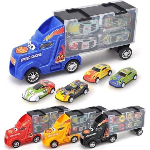 Portable Kid Toy Car Play Set Transport Car Carrier Truck Loaded with 4 Mini Cars Vehicles Race Car for Boys Girls Children Gift