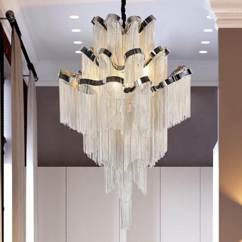 Post Modern Plate Aluminium Tassel Led Pendant Light Villa Hotel Lustre Tassel E14 Lamparas Colgantes Hang Lamp