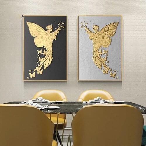Nordic retro golden angel wall art canvas abstract painting home decoration vintage posters and prints living room wall pictures