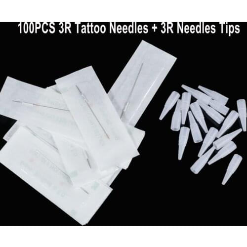 Professional 100PCS Agulhas 3r + 100PCS Ponteiras 3r Universal Dermografo Micropigmentation Pmu Needles for Tattoo Machine Pen