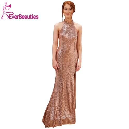 Robe De Soiree Mermaid Sequins Evening Dresses Long 2020 Halter Neck Formal Dress Sexy Evening Gowns Abendkleider