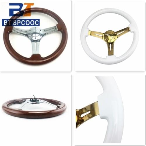 SPCOOC 14inch 350mm Car Sport Steering Wheel Fashion Classic Soild Wood Drift Steering Wheels Universal White Wooden Color