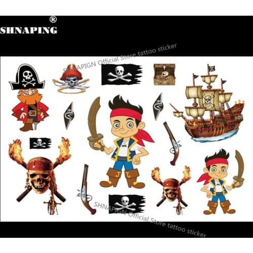 SHNAPIGN Pirates of Carribean Child Temporary Tattoo Body Art Flash Tattoo Stickers 17*10cm Waterproof Henna Styling Sticker