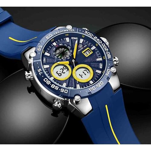 GOLDENHOUR Sports Watches Mens Dual Display Analog Digital LED Electronic Quartz Wristwatches Chronograph Military Watch Men
