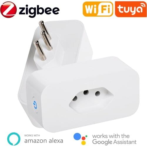 Tuya WIFI Zigbee 3.0 Smart Plug 16A Brazil Power Socket Outlet Smart Home Voice Control Energy Monitor Timing For Alexa Google