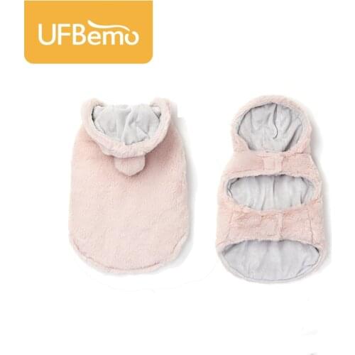 UFBemo Luxury Dog Coat Winter Clothes Pet Warm Jacket Hoodie Furry Costume for Small Dogs Chihuahua French Bulldog Coats Pink