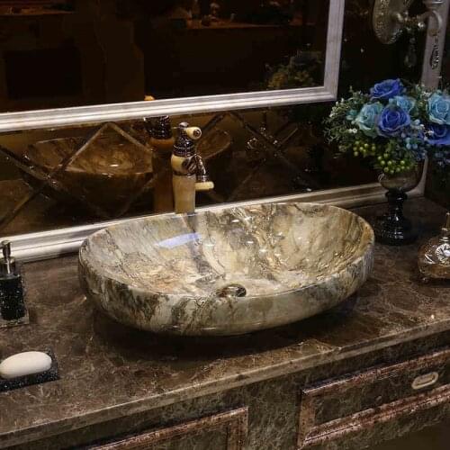 Oval Europe style chinese wash basin Jingdezhen Art Counter Top ceramic basin sink countertop washbasins