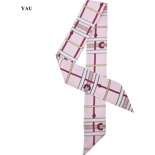 Free Shipping 95cm*5cm Pink Belt Printed Bag Small Scarf Women Twill Silk Scarf Headband Long Scarves Bag Accessories Ribbon