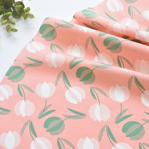 1meter 100% cotton orange tulips printing fabric for Childrens skirt dress DIY Summer clothes bag handwork fabric art XMT
