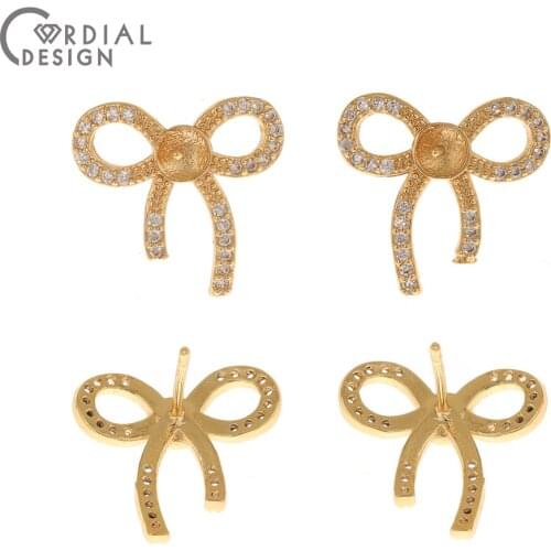 Cordial Design 10Pairs 15*15MM Bowknot Shape/Genuine Gold Plating/Earrings Stud/Jewelry Accessories/Jewelry Finding Components