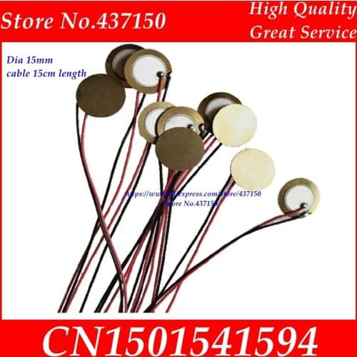 10PCS/LOT , diameter 15mm Piezo Ceramic Element with cable 15CM length Piezoelectric Piezo Ceramic 15mm 20mm 35mm diameter
