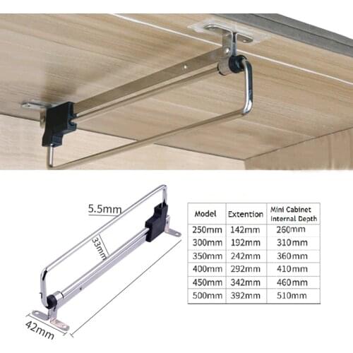 2Pcs 250 300mm 350 400mm 450mm 500mm Closet Wardrobe Top Mount Sliding Pull Out Pull-out Cloth Hanger Rack