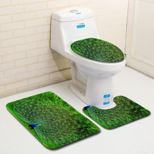 3pcs Bathroom Mats Set Peacock Pattern Bath Mats Anti Slip Shower Mat Toilet Rugs Bathroom Products Washable Floor Carpets
