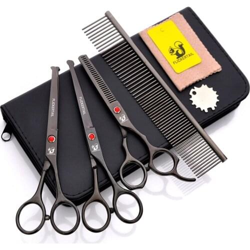 4.5 6.5 inch 4pc set Round-headed Professional pet scissors cat dog grooming High Quality Straight Thinning Curved Scissors