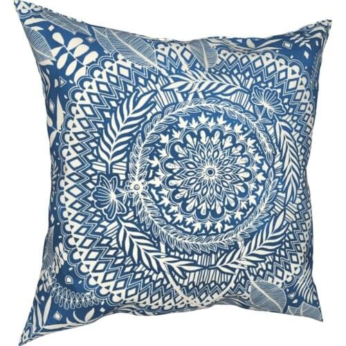 Diamond And Doodle Mandala On Blue Pillowcase Printing Polyester Cushion Cover Gift Floral Pillow Case Cover Home Square 45*45cm
