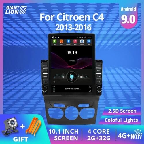 2.5D 10.1''IPS Touchscreen 2din Android 9.0 Car Radio For 2013 2014 2015 2016 Citroen C4 GPS Navigation System Stereo DVD Player