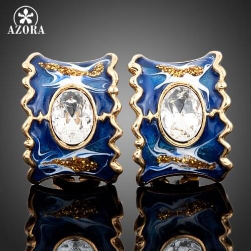 AZORA Gold Color Transparent Stellux Austrian Crystal Oil Painting Pattern Clip Earrings TE0001