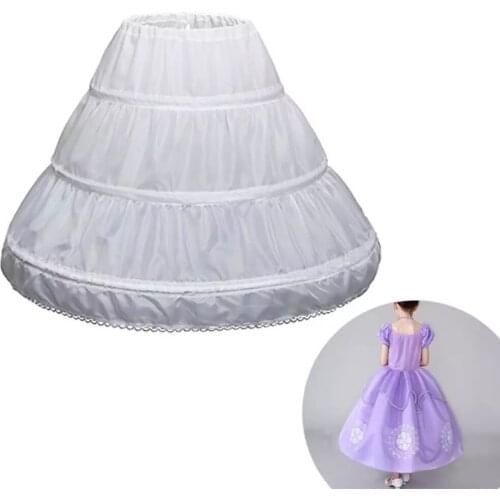 White Children Petticoat A-Line 3 Hoops One Layer Kids Crinoline Lace Trim Flower Girl Dress Underskirt Elastic Waist Cheap