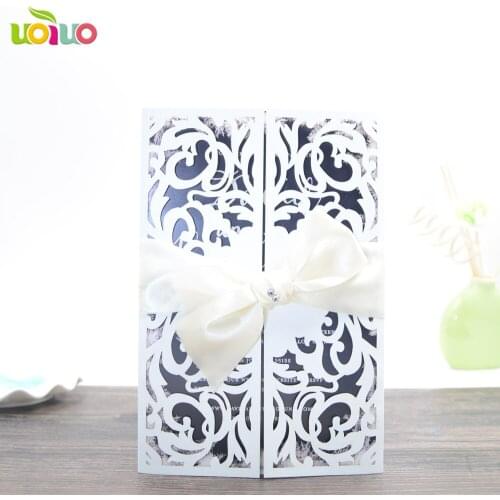 Free shipping 50set inc235 China Vintage Laser Cut Wedding Invitations White 50pcs Party Elegant Luxurious invitation Card Paper