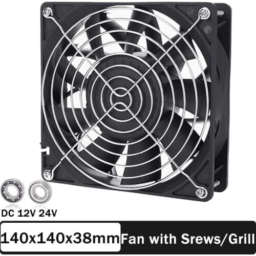 Gdstime 140mm Brushless Cooling Axial Fan with Srews/Grill CPU Cooler Miner Fan DC 12V 24V Dual Ball 140mm x 38mm Heat Sink 14cm