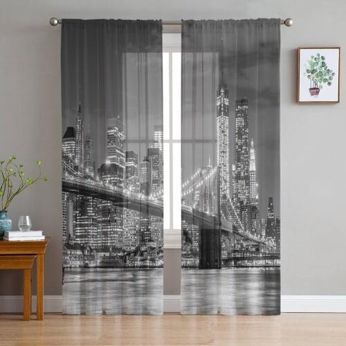 Brooklyn Bridge Manhattan Architecture Sheer Curtains for Living Room Tulle for Windows Voile Yarn Short Bedroom Curtains
