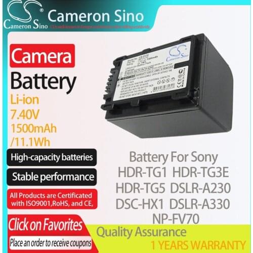 CameronSino Battery for Sony HDR-TG1 HDR-TG3E HDR-TG5 DSC-HX1 DSLR-A230 DSLR-A330 fits Sony NP-FV70 Digital camera Batteries