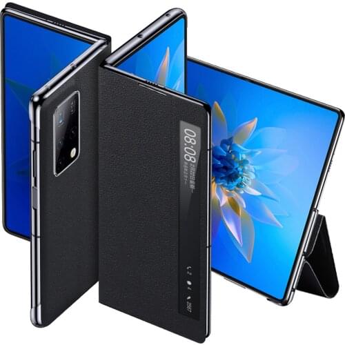 Smart View Window Flip Case For Huawei Mate X2 Cover Classic Lychee Pattern Genuine Leather Fold Phone Case For Huawei Mate X2