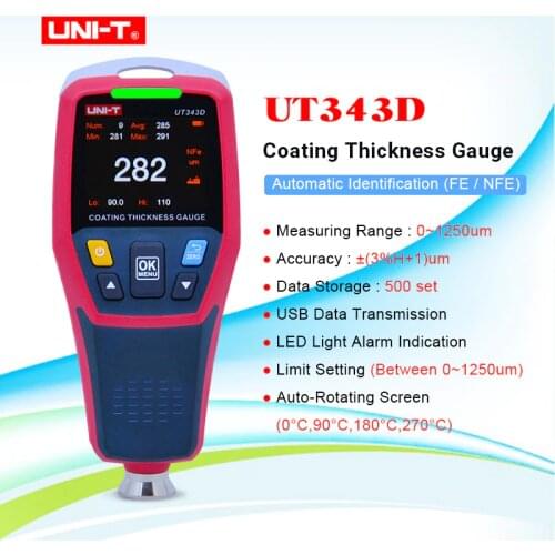 UNI-T UT343D Digital Coating Thickness Gauge Car Paint Thickness Meter Paint Thickness Tester with USB Data Function 0-1250um
