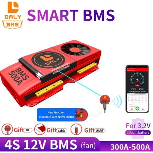 Daly BMS 18650 lithium battery Pack lifepo4 bms 4S 12V 300A 400A 500A with fan common port with balance for solar