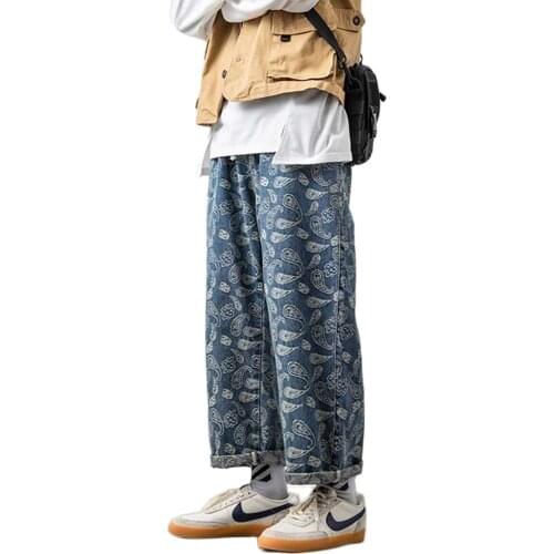 New Fashion Men Casual Jeans Denim Pants Straight Loose Baggy Elastic Waist Trousers Streetwear Men Clothing