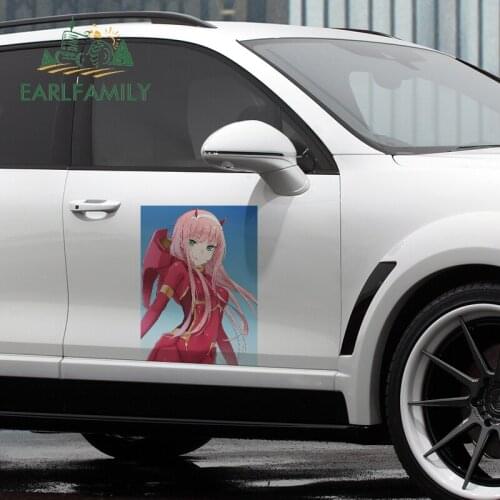 EARLFAMILY 43cm x 32.4cm For Zero Two Funny Car Stickers Car Assessoires Decal RV JDM Vinyl Car Wrap Motorcycle Decoration