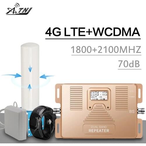 Europe 2g 3g 4g Signal Repeater 1800/2100 mhz DCS LTE WCDMA Internet Amplifier LCD Display 70 dB Gain Mobile Signal Booster Set
