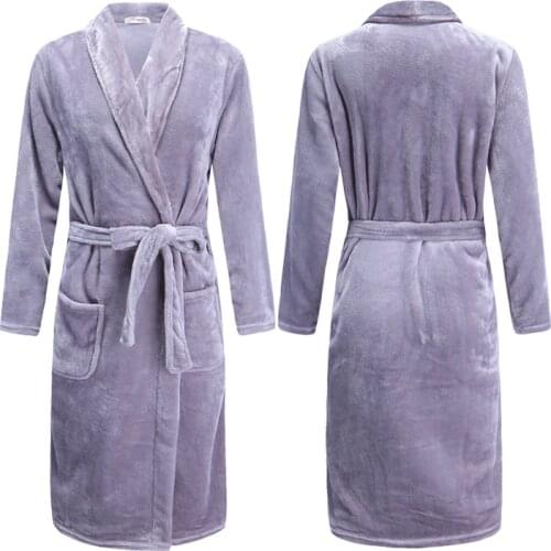 H5969 Men Thickened Robe Nightgown Flannel Autumn Winter Long Sleeve Bathrobe Household Clothes Male Warm Coral Velvet Sleepwear