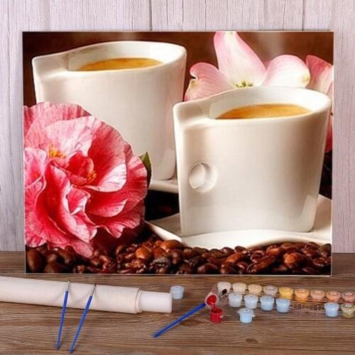 Coffee Cup Painting By Numbers Set Acrylic Paints 50*70 Canvas Pictures New Design Adults Wall Art Drawing