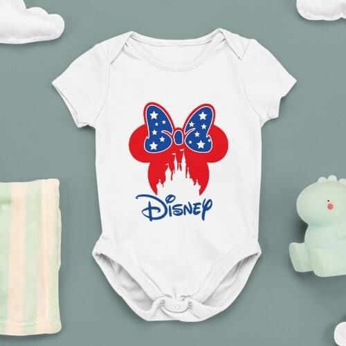 Infant Bodysuits Disney Series Cartoon Pattern Minnie Mouse Head White Black Fashion Baby Girl Boy Clothes Trend Harajuku Loose