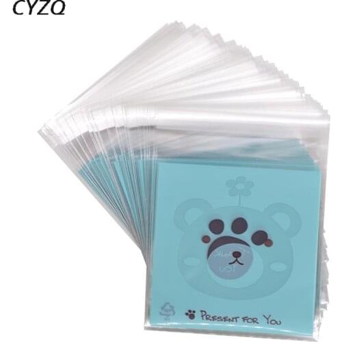50Pcs 10X10cm Cute Cartoon Plastic Bag Wedding Party Candy Cookie Gift Bag Frosted OPP Birthday Party Candy Packaging Bag Pouch