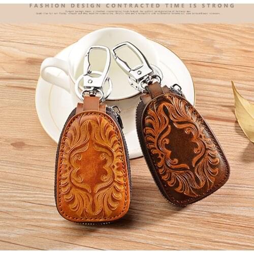 Multifunctional Men Women Leather Car Key Holders Housekeeper For Men Retro Home Keychain Case Female Key Wallet