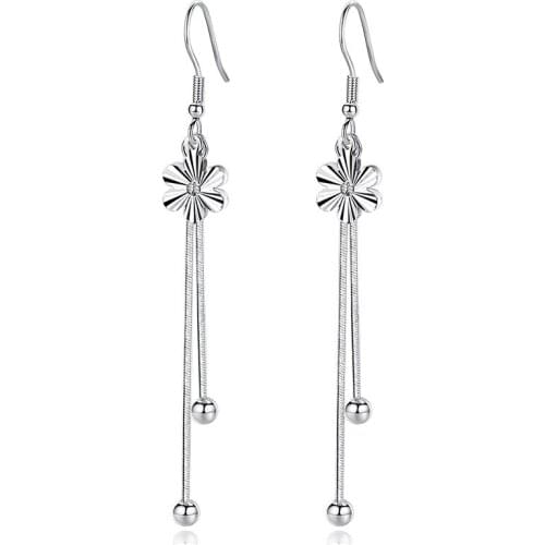 925 Sterling Silver Fashion Long Tassels Flower Drop Earrings for Women Jewelry Valentines Day Gifts New Hot Sale Wholesale