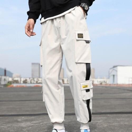 Men Trousers Multi Pockets Long Pants All Match Hip Hop Solid Color Men Casual Sports Cargo Pants Loose Streetwear