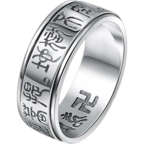 BOCAI 2021 Trend Real s925 Silver Fashion Jewelry Personality Six-character Mantra Turning Man Ring