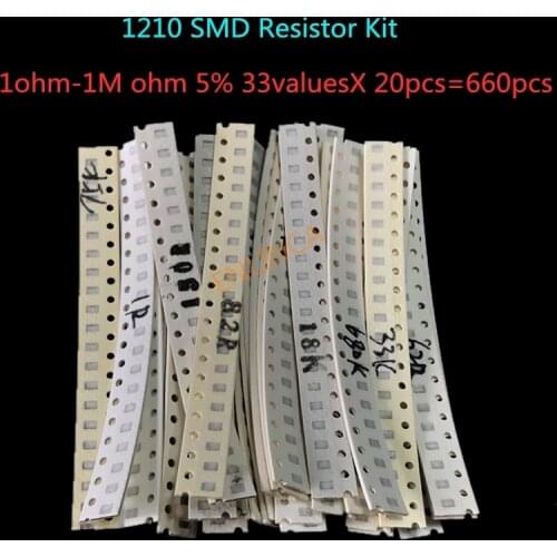 1210 SMD Resistor Kit Assorted Kit 1ohm-1M ohm 5% 33valuesX 20pcs=660pcs Sample Kit