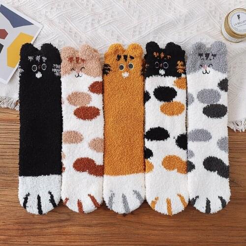 Cat Ears Socks Womens Cartoon Warm Socks Winter Thickness Socks Woman Girls Sox Floor Cute Socks Animal Sox EU 36-43 Size
