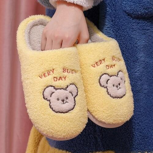 2021 New Women Indoor Slippers Warm Plush Home Slipper Cartoon Anti Slip Autumn Winter Shoes Home Soft Slient Slides Fur Slipper