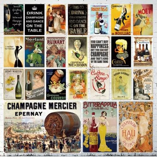 New Hot 2020 Champagne Metal Poster Plaque Metal Vintage Metal Sign Tin Sign Wall Decor for Man Cave Bar Pub Club Iron Painting
